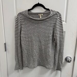 Eileen Fisher XS‎ Gray Striped Linen Blend Cowl Neck Top